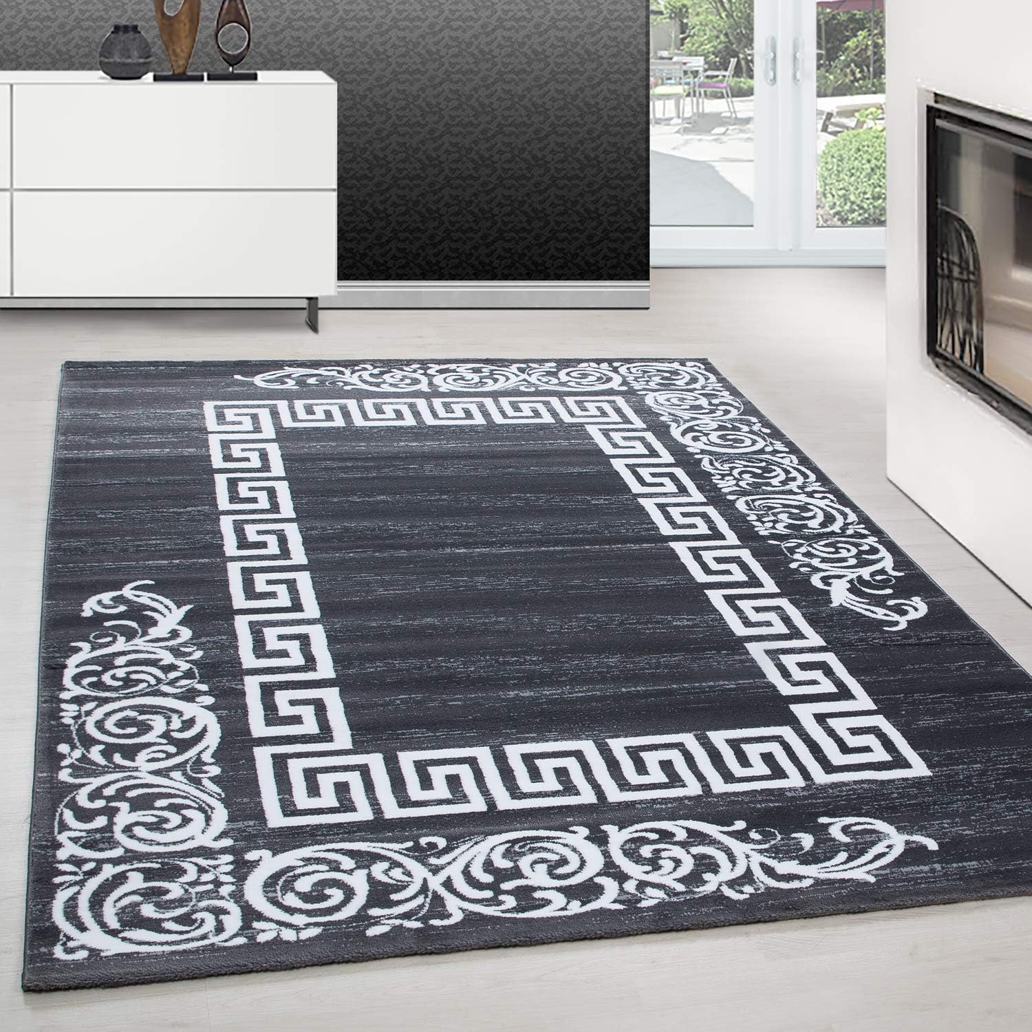 Teppium Modern design area rugs short pile Versace Optics Labirent Carpet grey, Size:160 cm x 230 cm