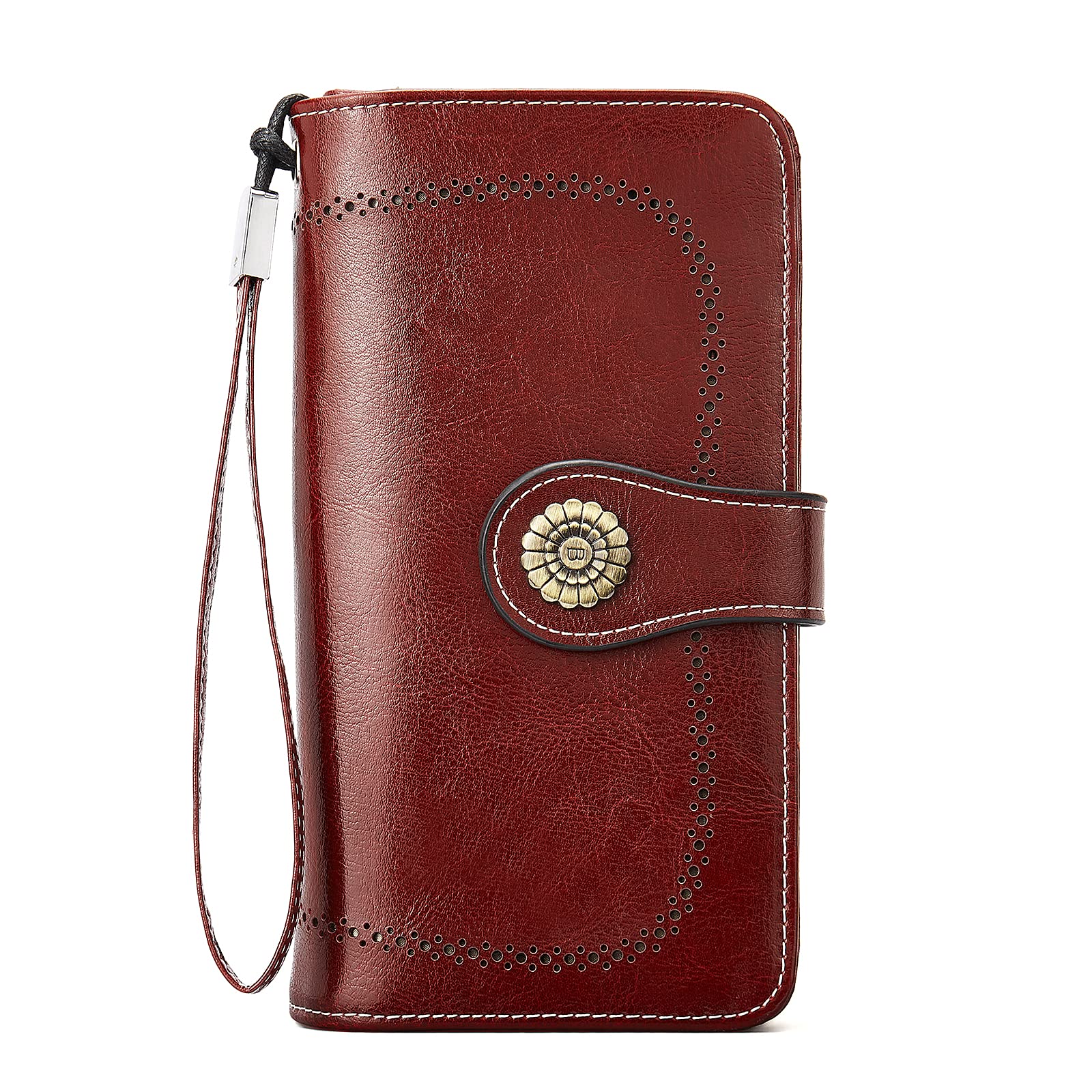 Photo 1 of BOSTANTEN Womens Wallet Genuine Leather Large Capacity Wristlet Clutch Purse Credit Card Holder with RFID Blocking Wine Red