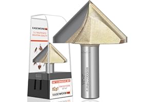 EASEWORK TOOL 90° V-Groove Router Bit, Professional-Grade Carbide Tipped, Woodworking Grooving – 1/2" Shank × 2" Diameter × 1