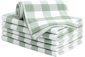 PiccoCasa 100% Cotton Terry Kitchen Towels Set of 6 Plaid Pattern (13 x 29 Inch) Soft Absorbent Drying Dish Towels for Kitche
