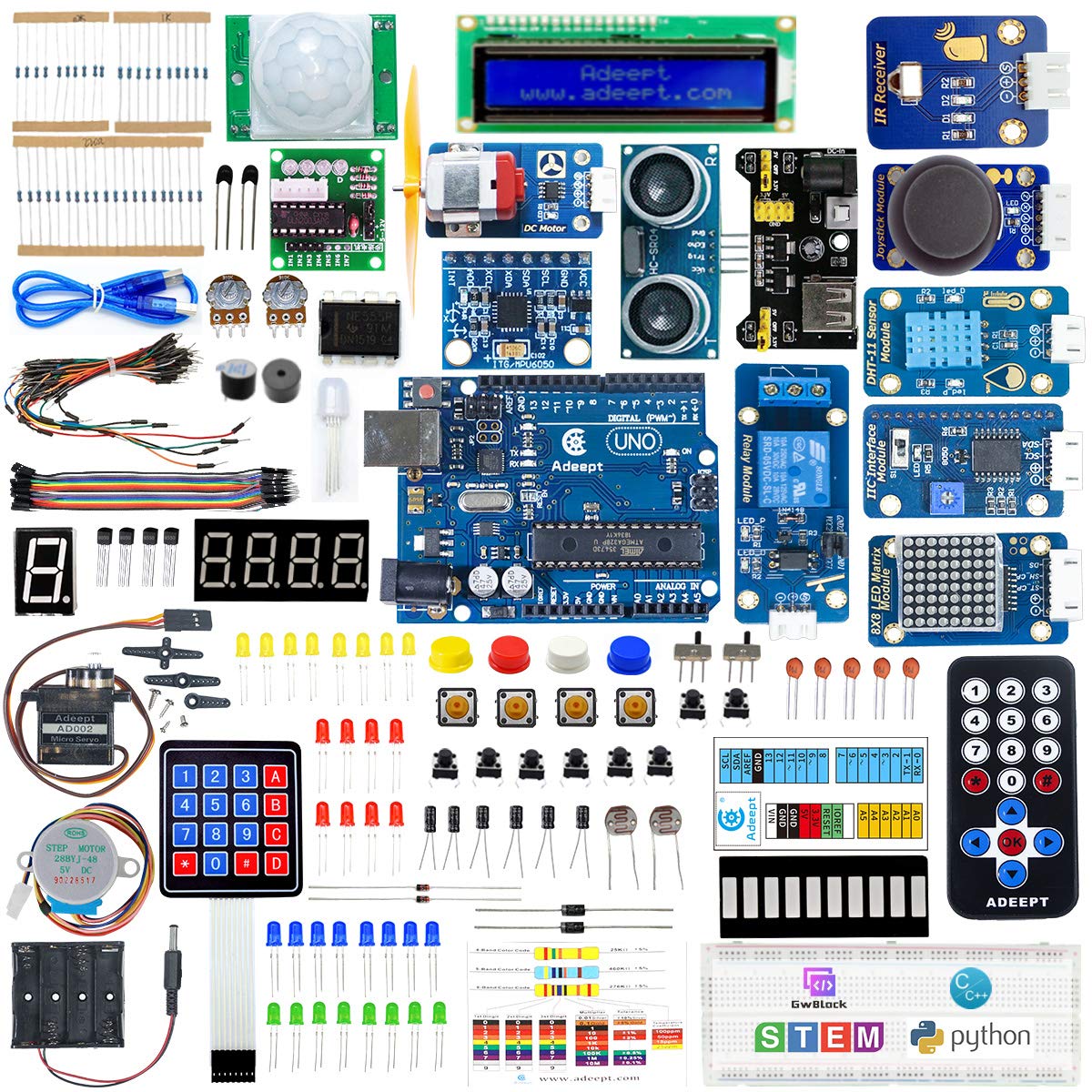 Adeept Upgrade Ultimate Starter Kit Compatible with Arduino IDE, Drag-and-Drop Coding, C & Python Co