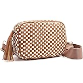 MEISEY Trendy Woven Checkered Crossbody Bag for Women，PU Leather Checkered Clutch Purses Underarm Shoulder Handbag