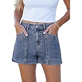 luvamia Jean Shorts for Women High Waisted Stretchy Denim Jorts Trendy Casual Distressed Cut Off Shorts with Pockets