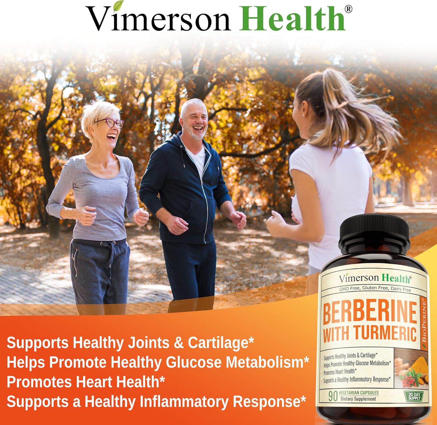 Berberine Turmeric Curcumin Supplement with Bioperine - 90 Vegan Capsules - Supports Joints Health, Glucose Metabolism, Heart Health - with Black Pepper Extract - 30 Day Supply: Health & Personal Care