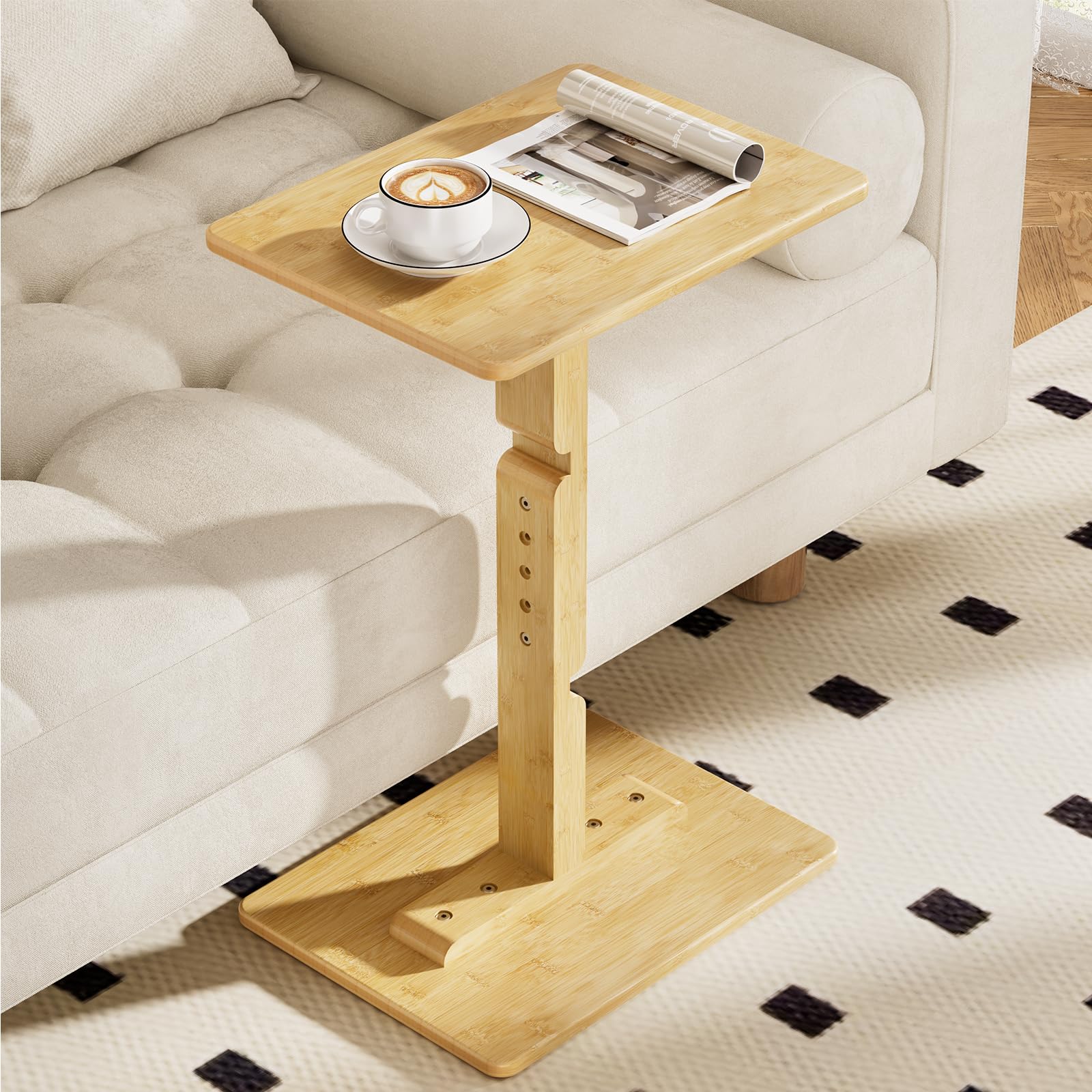 Photo 1 of Amazer Bamboo End Table, Height Adjustable Side Table for Couch, Small Drink Table for Small Places, Sofa Tray Table for Living Room, Bedroom Home Office, Natural Color