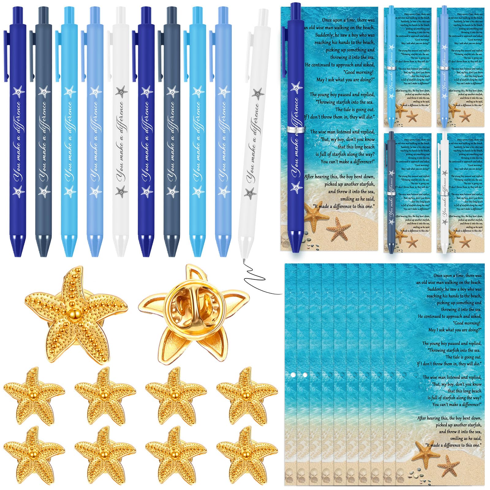 Photo 1 of 10 Pcs Starfish Story Gifts Employee Appreciation Pens Bulk Grad Thank You Brooch Cards Teacher You Make a Difference Ballpoint Ornaments Father Employee Coworker Staff Women Men Keepsake