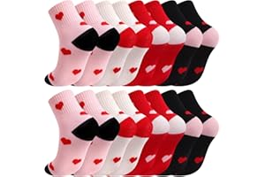 Jspupifip Kids Girls Crew Athletic Socks with Retro Stripes Hearts Cartoon Patterns for Running Sport Outdoor