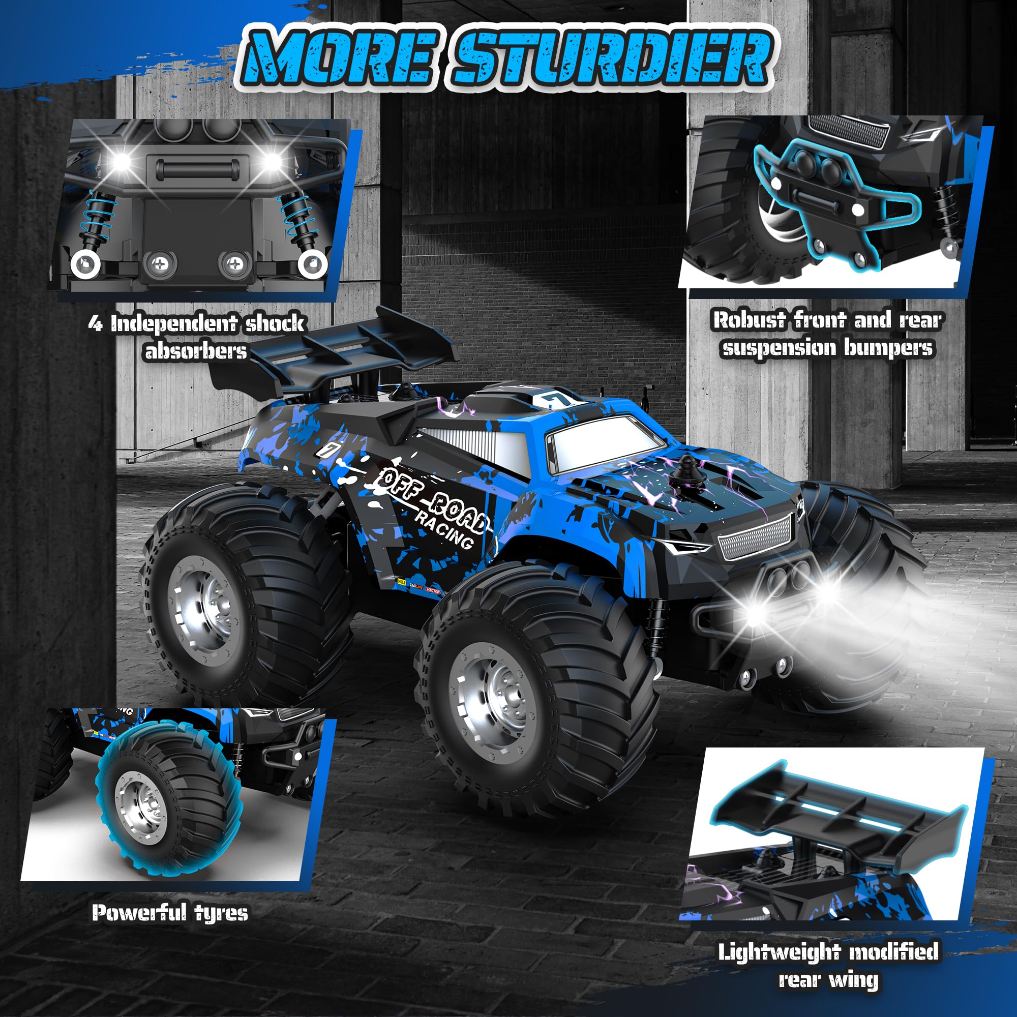 Remote Control Car, All-Terrain Remote Control Truck for Boys, Headlight, 1:20, 10KM/H, 2.4GHZ, Speed-Friendly, Sturdy, Rechargeable RC Cars for Boys 4-7 8-12 Christmas, Beginner, Kids 6-12+