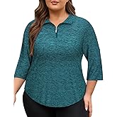 Unsenthy Plus Size Golf Shirts for Women 3/4 Sleeve Tops Loose Fit Quick Dry UPF 50+ Quarter Zip Pullover XL-5XL