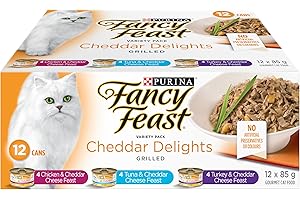 Fancy Feast Wet Cat Food, Cheddar Delights Variety Pack 3 Flavours - 85 g Can (12 Pack)
