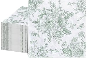 100 Pcs Sage Green Floral Napkins, Green and White Toile Napkins Vintage Flower Butterfly Design Chinoiserie Decorative Cute 