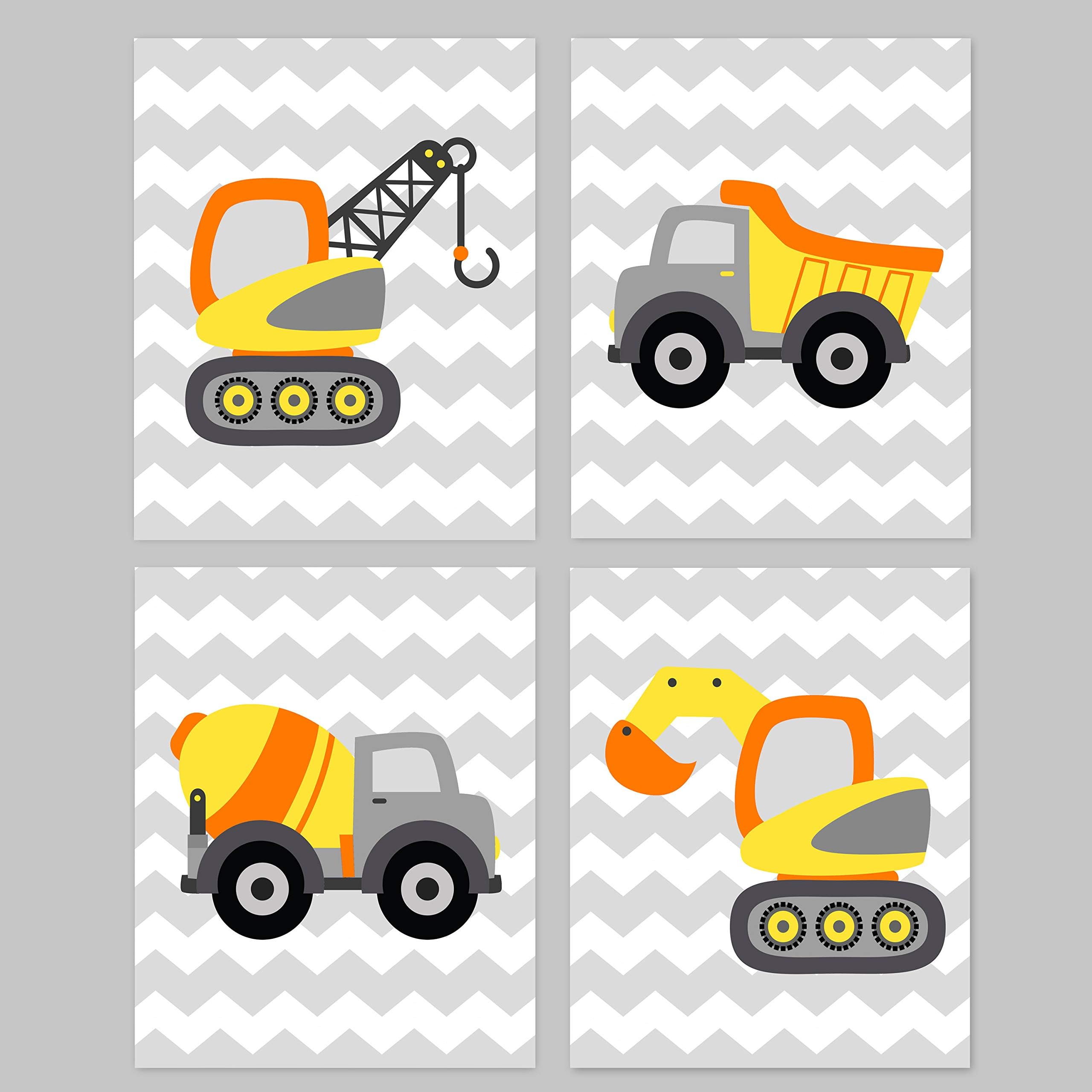 NNNNOOO Construction Decor Toddler Bedroom Decor Construction Vehicle Baby Boy Nursery Art Construction Wall Art Yellow Grey Orange Dump truck 8x10 inche