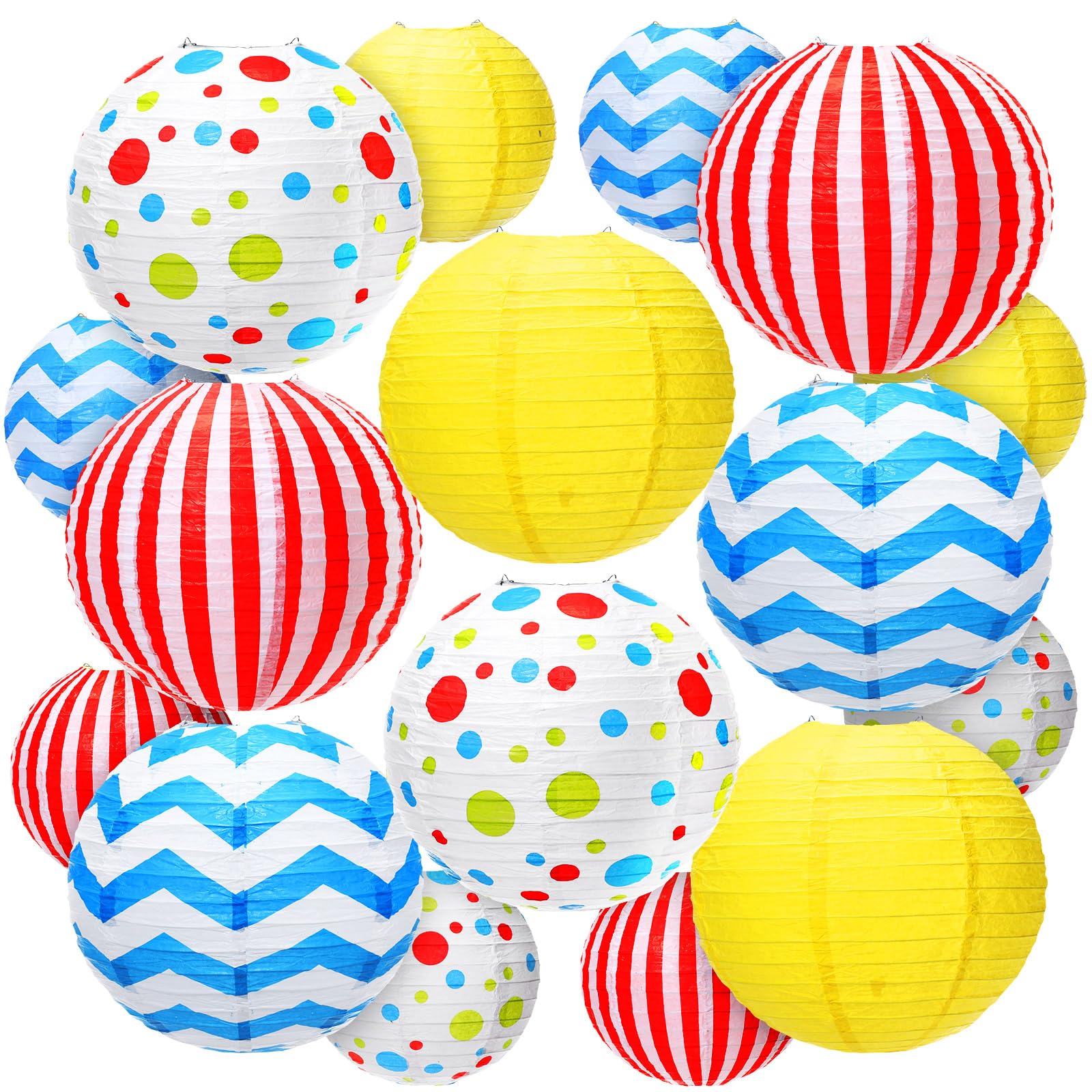 Photo 1 of Glooglitter 16 Pcs Circus Theme Party Decorations Chinese Paper Lantern 8 Inch 12 Inch Hanging Round Paper Lanterns Carnival Circus Decorations for Carnival Theme Party Supplies Decor