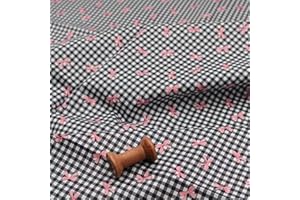 Hanjunzhao Gingham Bows Print Cotton Fabric Cut by The Yard for Quilting, Sewing, Crafting, Crafts, Bags, and Holiday Party Home Décor, 36 x 63 inch - Black