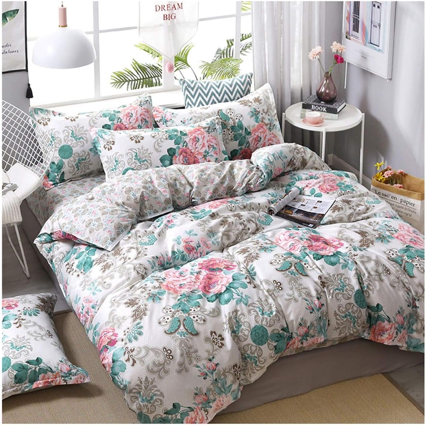 Amody Duvet cover 4 pieces polyester, duvet cover zip floral pattern, 1