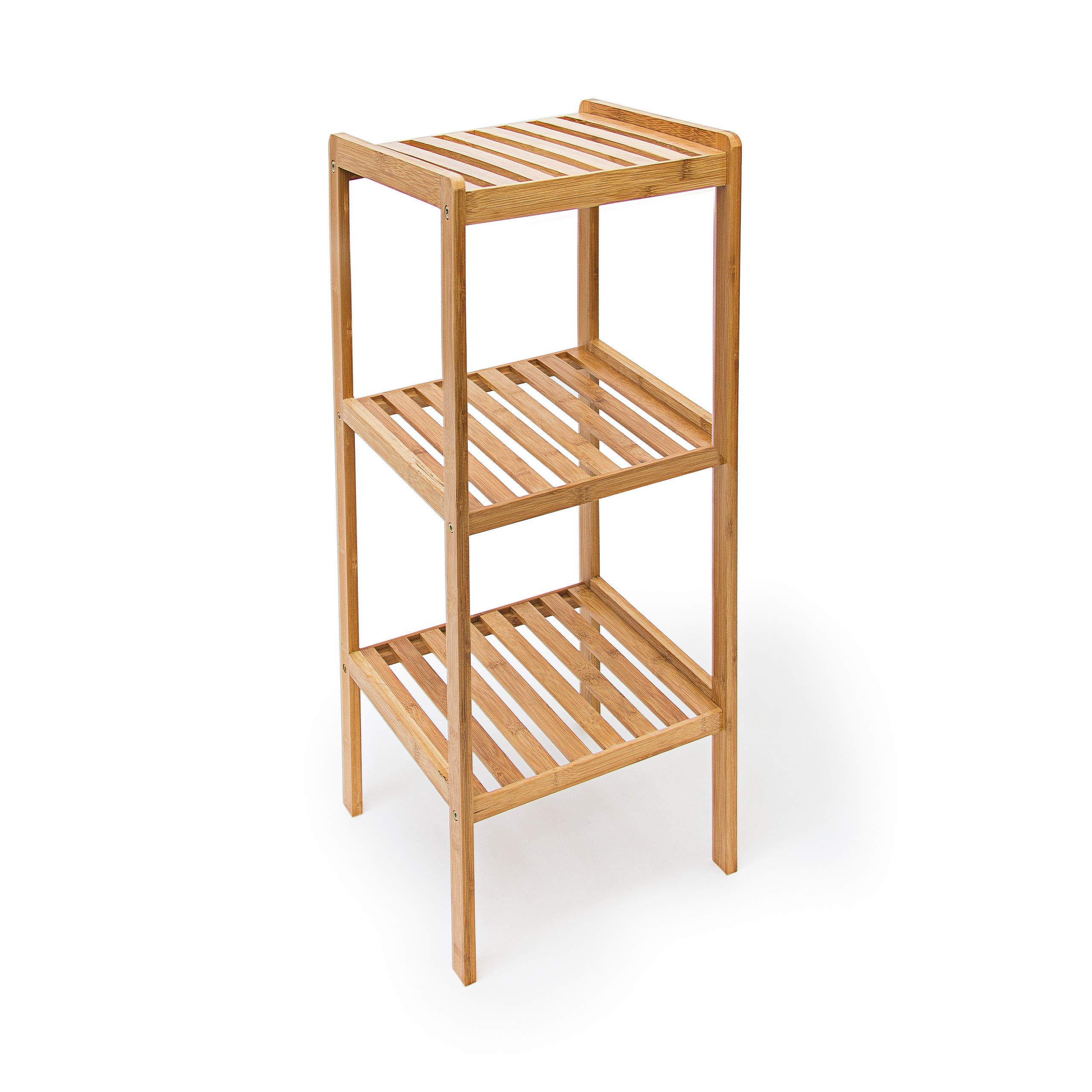 Relaxdays Bamboo Bathroom Shelf with 3 Tiers, 79 x 33 x 33 cm, Free-Standing Shelving Unit, Wooden Storage Shelves, Natural Brown