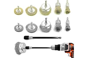 Daily Treasures 10 Pack Wire Wheel Cup Brush Set for Drill Abrasive with 1/4" Hex Shank,Extension Rod for Safty,Brass Coated Crimped Drill Sanding Attachment，Metal Brush for Drill Rust Removal