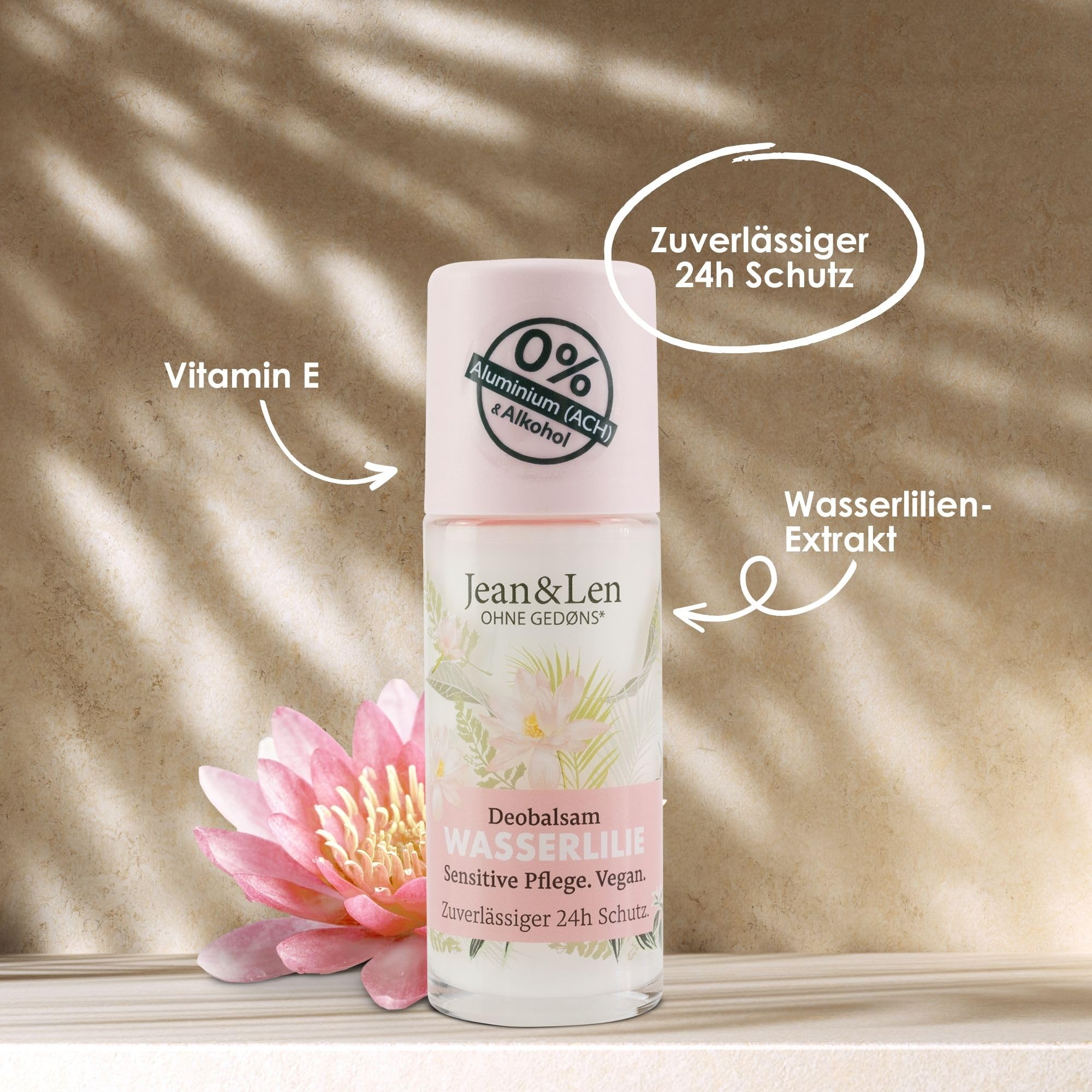 Jean & Len Deobalsam Wasserlilie, schenkt auf natürliche Weise bis zu 24h Deo-Schutz, sensitive Pflege, Ideal auch nach der Rasur, Deo ohne Aluminium & Alkohol, vegan, 50 ml 5