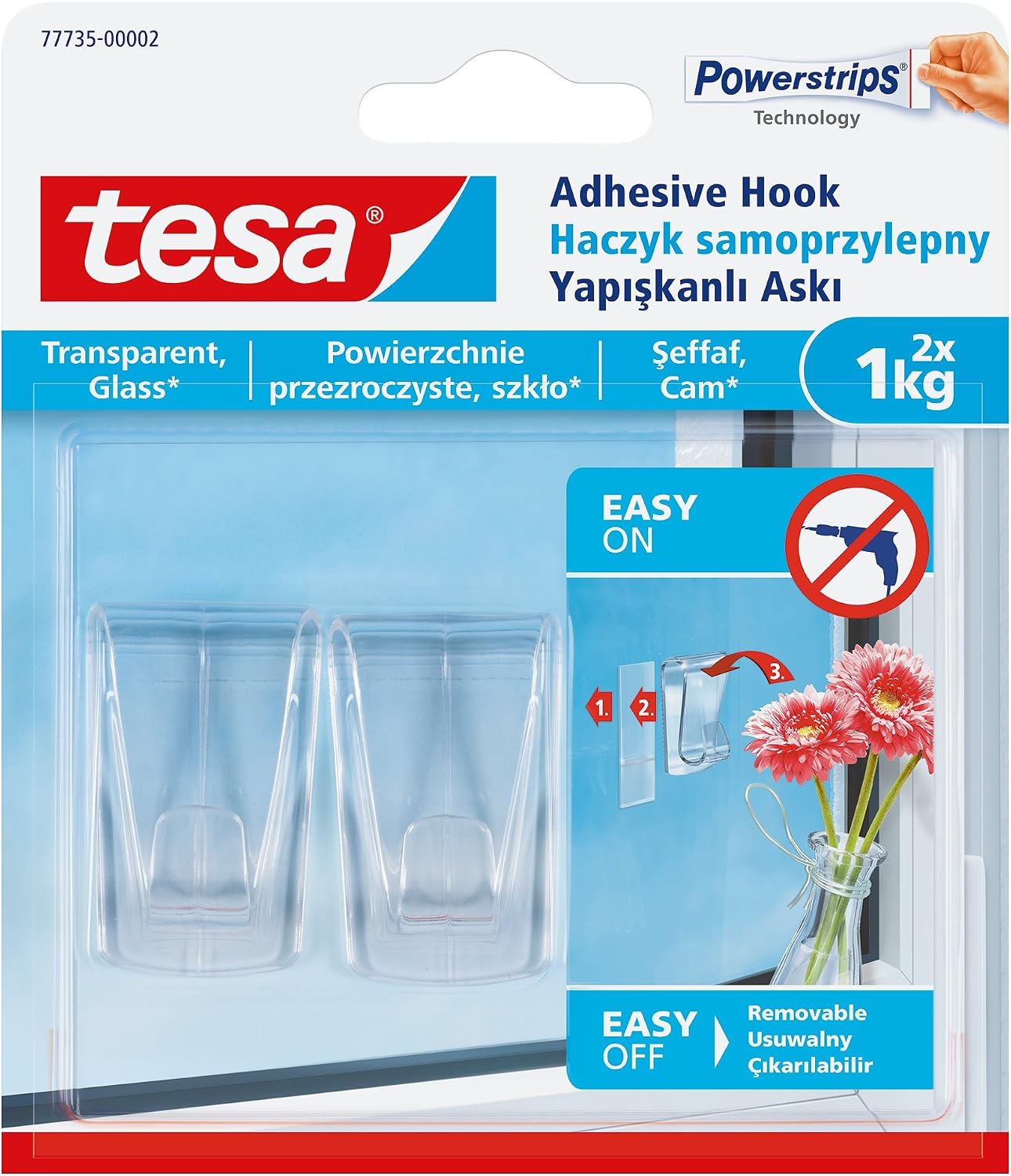 tesa Smart Mounting System Clear Hooks with Removable Adhesive Strips for Damage Free Hanging