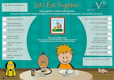 Amazon Co Jp 子供用ランチョンマット Let S Eat Together 食事アクティビティプレースマット テーブルマナーを学び 3歳以上テーブルで楽しい遊びに 親友ソリューション 拭き掃除 11 X 17インチ おもちゃ