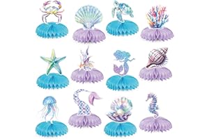 12Pcs Little Mermaid Party Decorations, Mermaid Birthday Honeycomb Decor Table Centerpieces Under the Sea Party Decorations, 