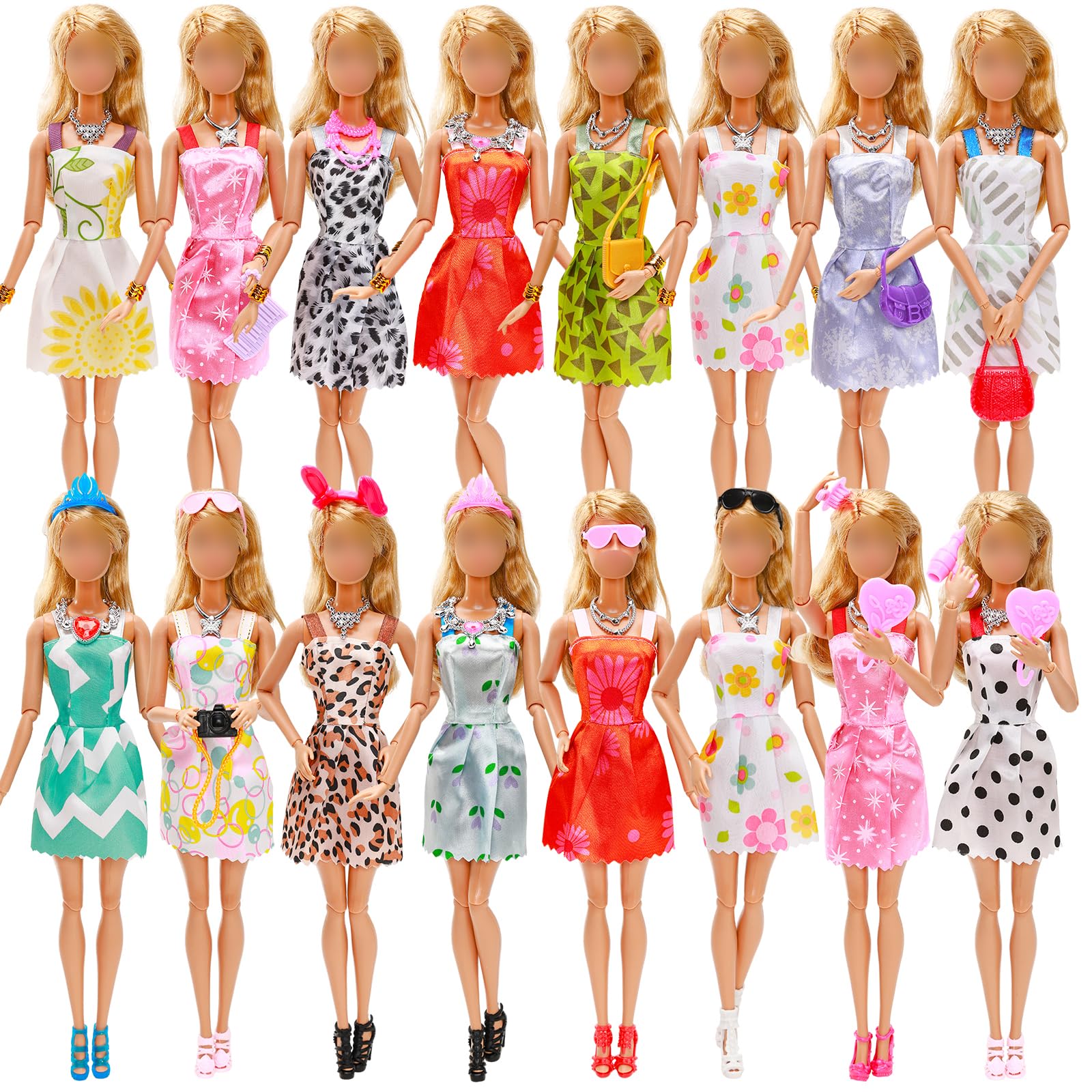BARWA 53 pcs Doll Clothes and Accessories 10 pcs Party Dresses with 42 pcs Shoes, Crown, Necklace, Hangers, Bags, Accessories for 11.5 inch Doll