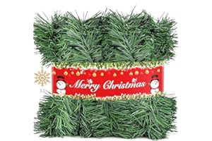 LOISVI 50FT Christmas Garland Christmas Decorations, Green Christmas Tree garland decor 5 Snowflakes, DIY Artificial Garland Holiday Outdoor Decorations for Stairs Railing, Fireplace, Staircase, Window, Door