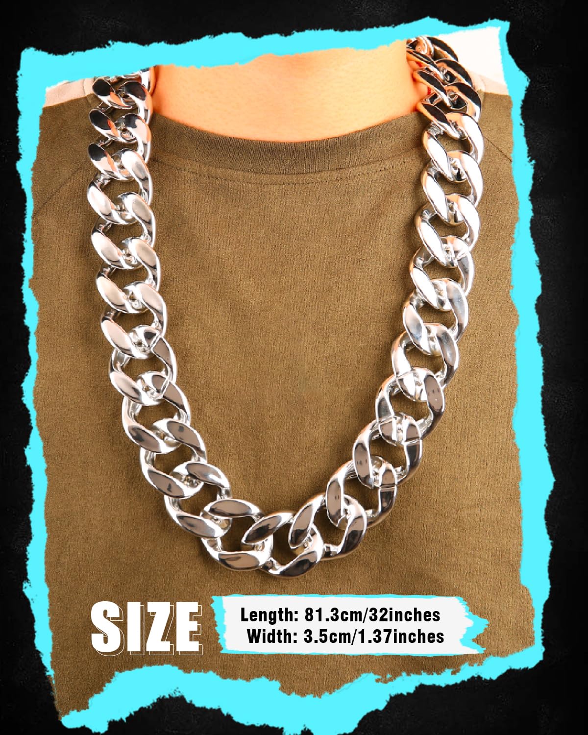 PinCute Men's Chunky Gold Necklace, 32 inches Fake Hip Hop Gold Chain, Plastic Rapper Big Gold Chain 80s 90s Fake Gold Necklace Costume Accessory