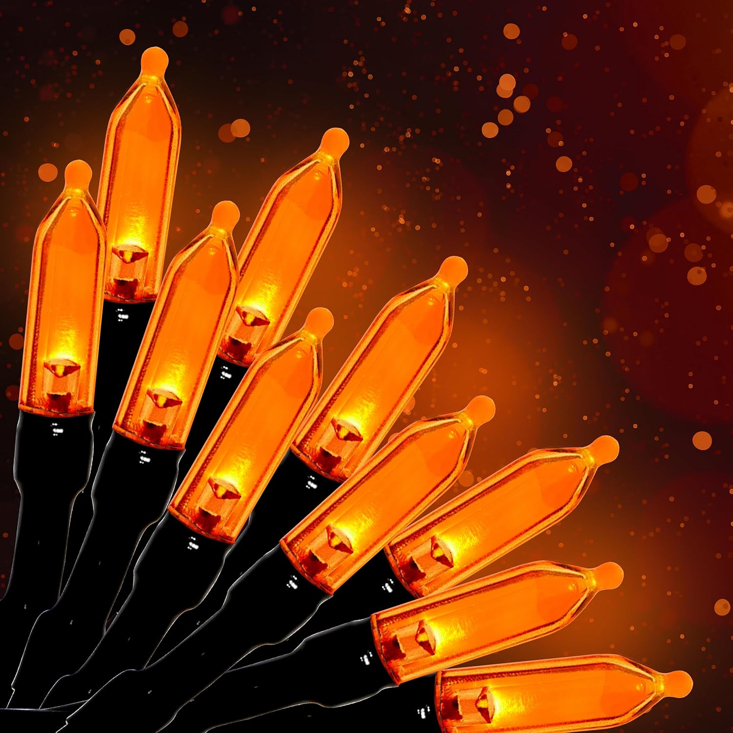 String Lights - Orange Lights for Halloween 50 Battery Operated LED Christmas Lights Set for Fall Harvest Holiday Décor Lighting 8 Modes with Timer 17 Ft Black Wire Outdoor Indoor Decorative Use