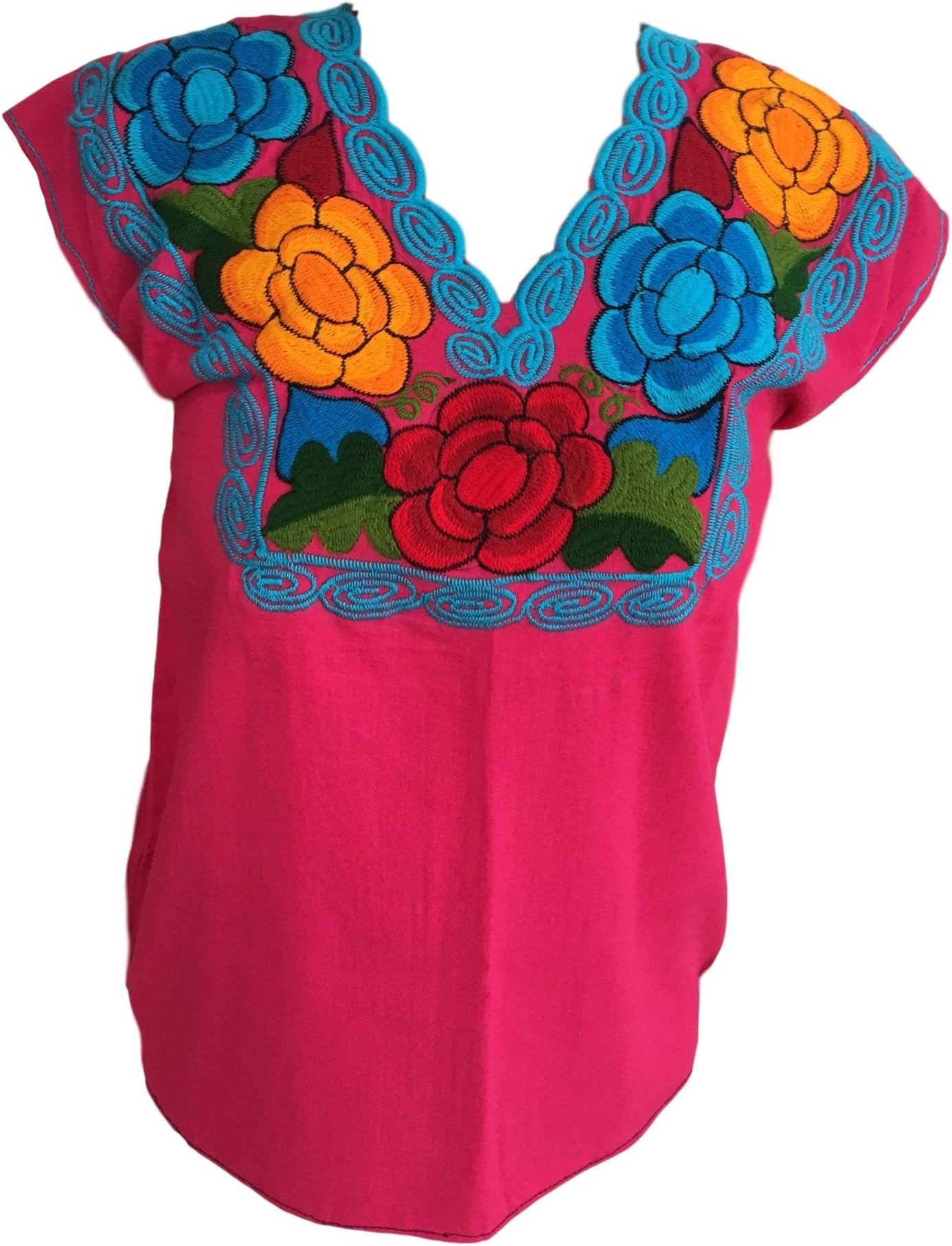 Floral Mexican Blouse - Embroidered - Authentic - Handmade - Cotton - Pink