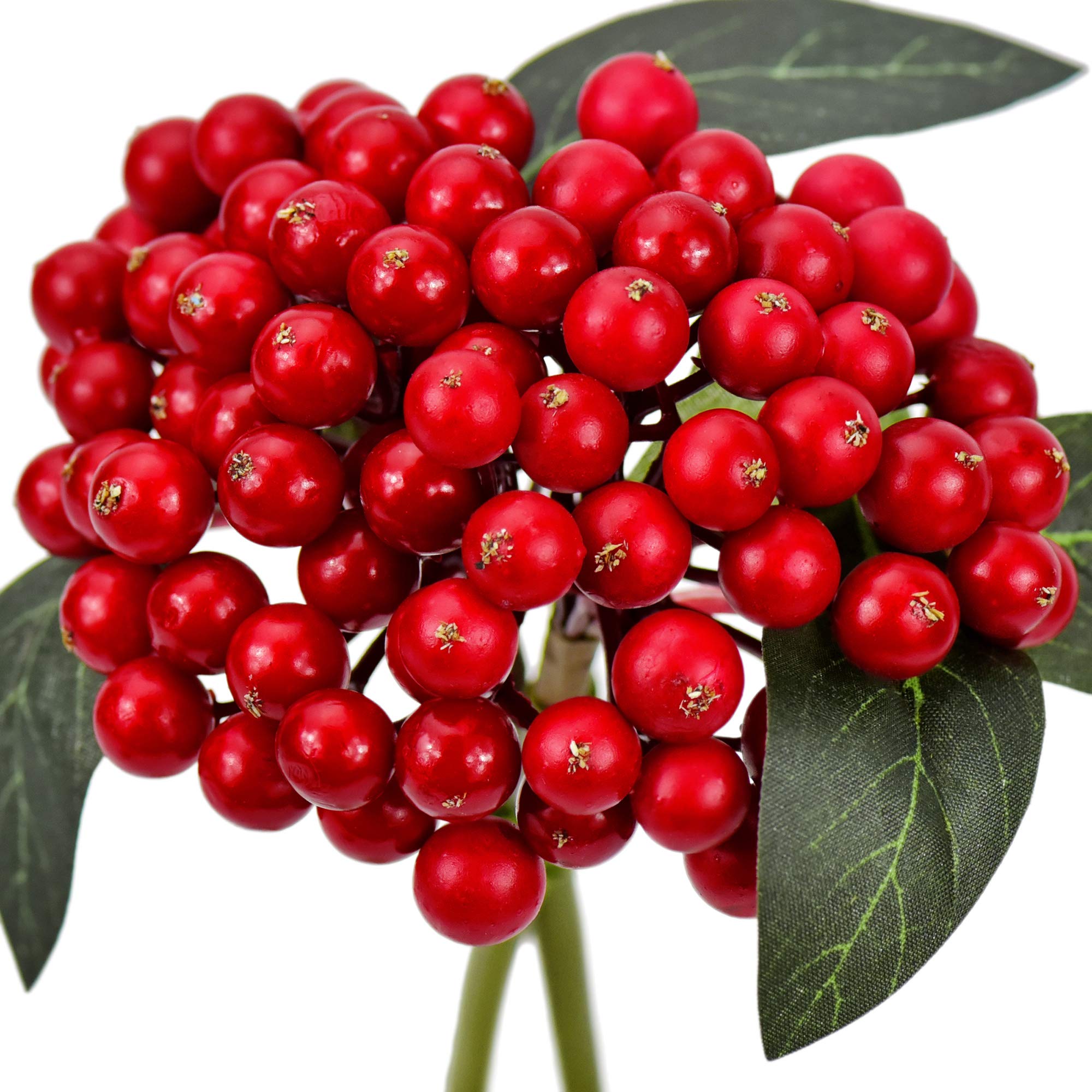 FiveSeasonStuff Real Touch Artificial Holly Berries Flower Arrangements, Christmas Wreath Decorations 2 Stems (Red Berries)