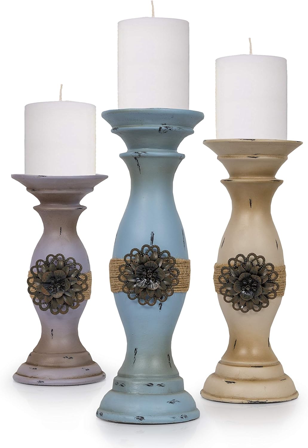 Besti Vintage Pillar Candle Holders (3-Piece Set) Tall, Decorative Metal Home Accents and Decor | Modern Kitchen, Dining, Living Room Decorations | Modern Shabby Chic: Home & Kitchen