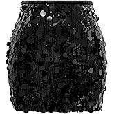 COOUFE Women Sequin Mini Skirt Sexy Sparkle Waist Elastic Stretch Night Out Party Club Short Skirts