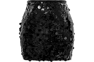 COOUFE Women Sequin Mini Skirt Sexy Sparkle Waist Elastic Stretch Night Out Party Club Short Skirts