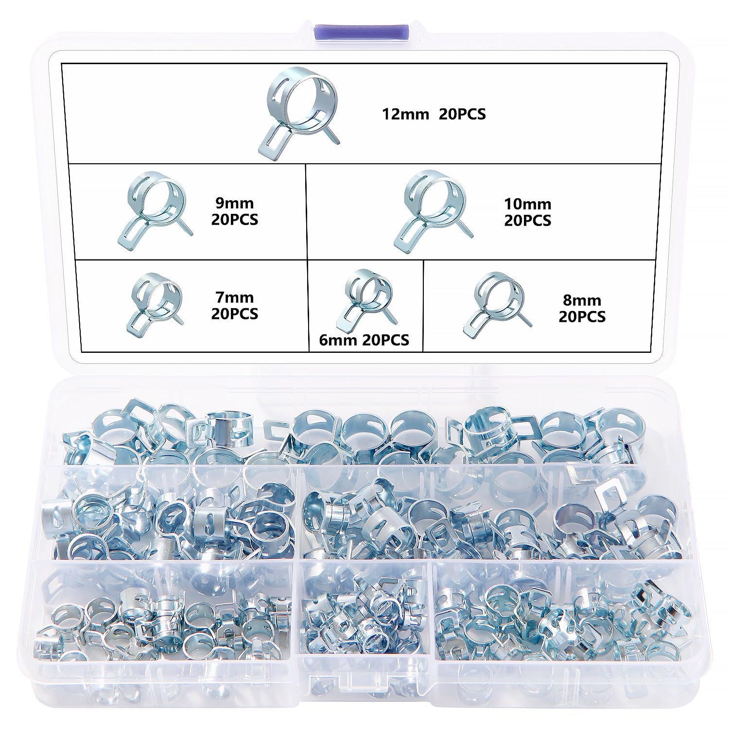 YIXISI 6/7/8/9/10/12 mm Fuel line Spring Hose Clamps, Silicone Vacuum Hose Fasteners, Silver