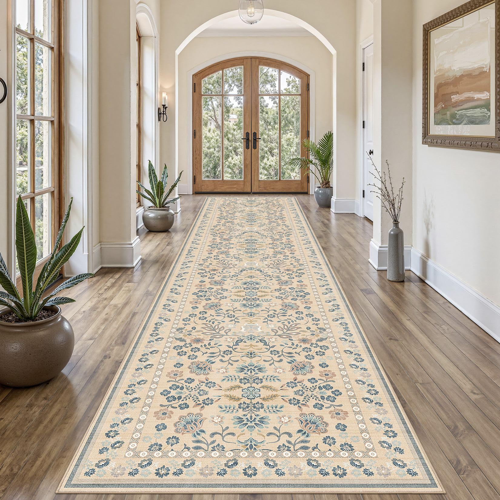 Photo 1 of UERMEI 3x12 Runner Rug for Hallways Kitchen: 3x12 Washable Area Rug Boho Floral Soft Long Rug - Non-Slip Low Pile Throw Indoor Carpet for Entryway Kitchen Bedroom Laundry Bathroom- Multi Color