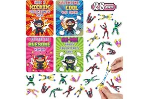 NEUBSAW 28 Packs Valentine's Day Cards with Sticky Wall Climbing Men Ninja Toys for Classroom Exchange, Valentine's Gifts Party Favors for Boys Girls School, Valentine's Prizes for School