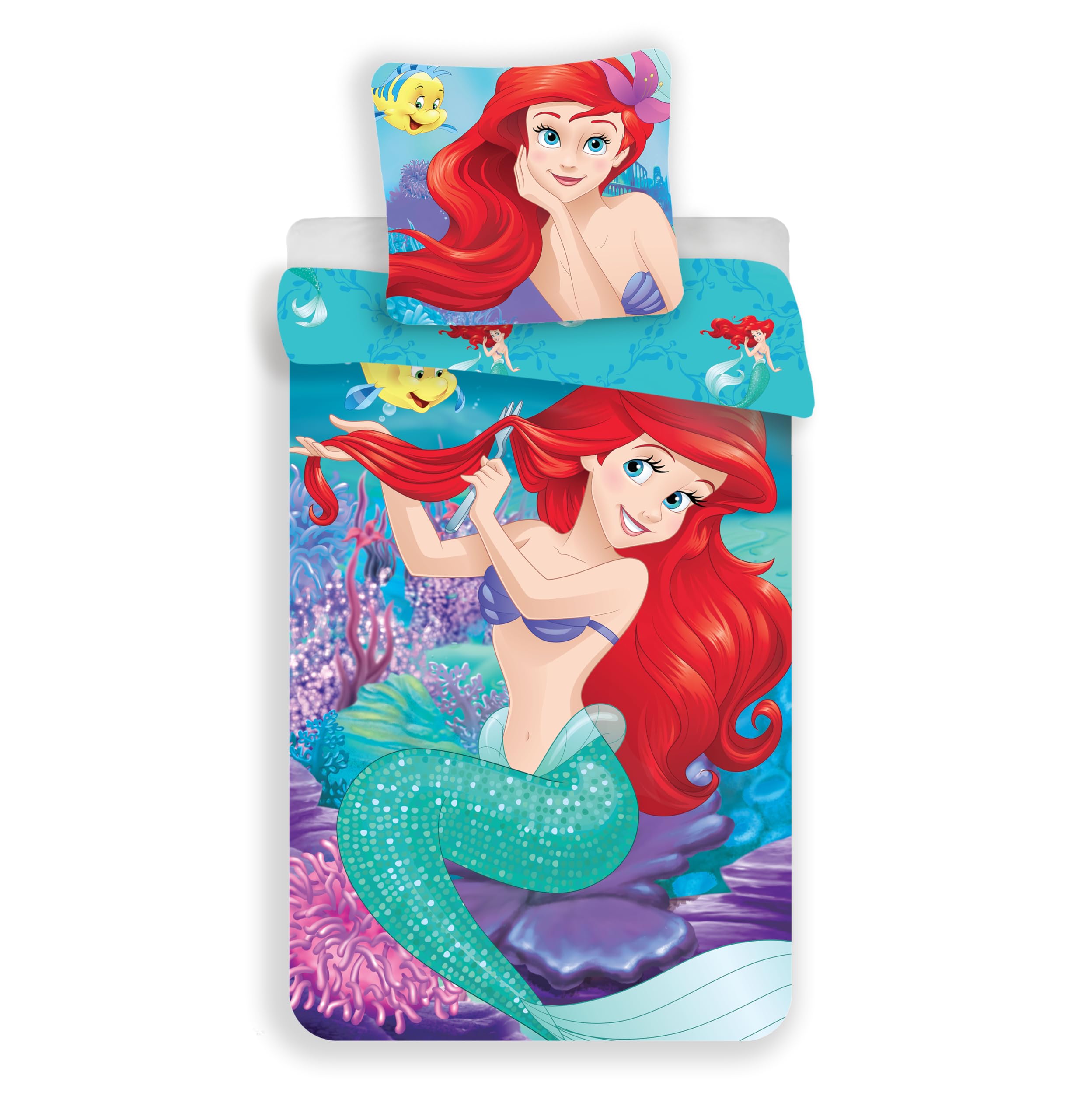 Jerry Fabrics Ariel The Little Mermaid Bedding Set, 100% Cotton, Duvet Cover 140 x 200 cm + Pillowcase 65 x 65 cm