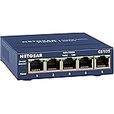 Netgear GS105GE 5-Port Unmanaged Gigabit Kupfer Switch (Plug-and-Play, bis zu 1000 MBit/s Daten&uuml;bertragung, L&uuml;fterlos, Metallgeh&auml;use)