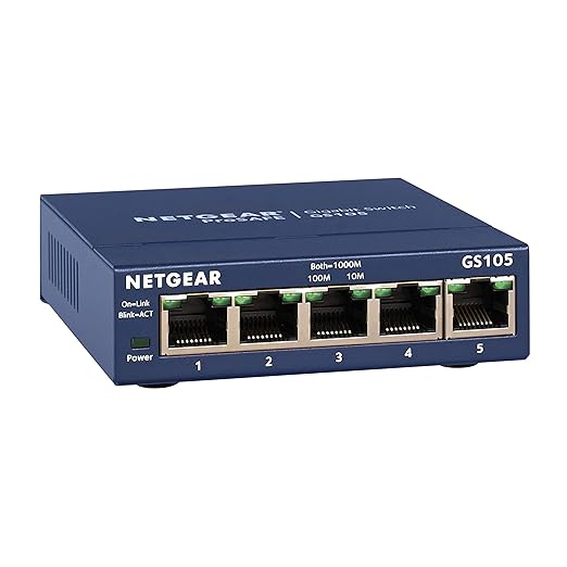 title=Netgear GS105GE ProSafe Switch Unmanaged Gigabit, 5 Porte 10/100/1000 Mbps