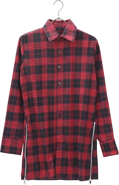 Amazon Seana シーナ ヘムジップロングチェックシャツ メンズ シャツ メンズ チェックシャツ メンズ ロングシャツ メンズ L レッド シルバー シャツ 通販