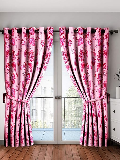 Home Spark Lotus 2 Pieces Polyester Pink Long Door Curtains 9