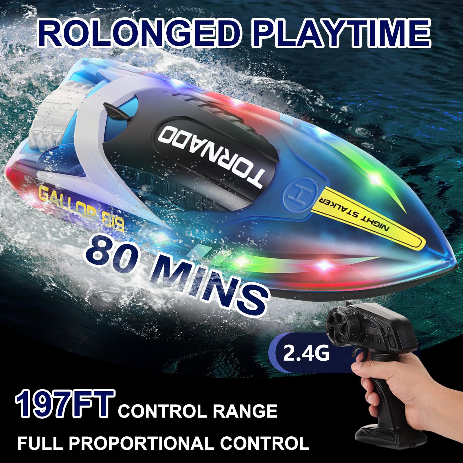 Mua RC Boat with LED Light for Kids, 2.4Ghz Full Proportional Remote ...