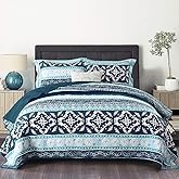 NEWLAKE Cotton Bedspread Quilt Sets-Reversible Patchwork Coverlet Set, Boho Chic Pattern,Twin Size