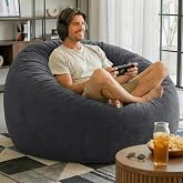Codi 4 FT Bean Bag Chairs for Adults, Large Beanbag with Filler, Grey | Premium foam filling, Machine washable cover, Built-in zipper, Reinforced seams, Comfortable seating for gaming &amp; reading