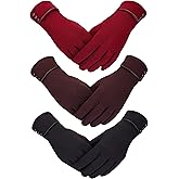 Patelai 3 Pairs Womens Gloves Winter Touchscreen Texting Phone Windproof Gloves Warm Fleece Lined Cold Weather