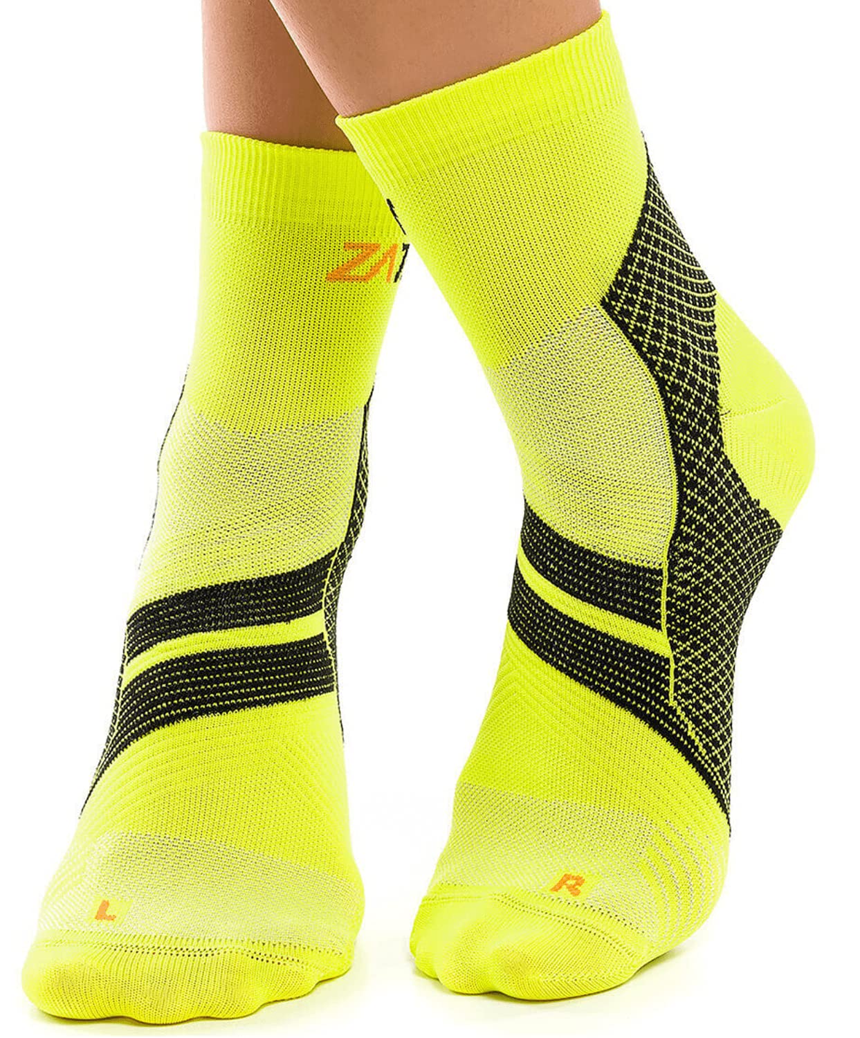 ZaTech Plantar Fasciitis Sock, Compression Socks. Heel, Ankle & Arch Support. (Electric Yellow/Black, Large)