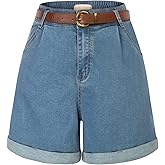 Belle Poque Women Demin Shorts High Waisted Wide Leg Jean Shorts with Pockets