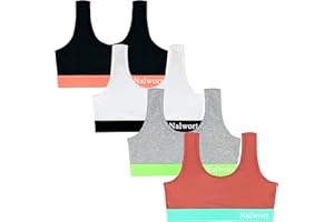 Nalwort Girls Cotton Bra Teens Sports Bra Training Bras for Girls & Teens 4 Pack