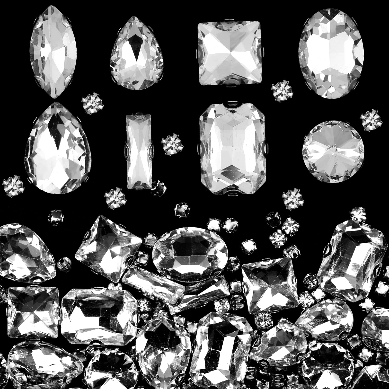 Photo 1 of 240 PCS Large Sew on Rhinestones Clear Rhinestones Glass Crystal Gems Stone Metal Flatback Prong Setting Crafts for Crafts, Dress Embellishments Rhinestone Stones for DIY Craft Shoes Jewelry Making